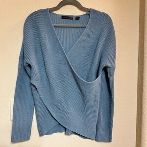 JW Style Blue V-Neck Wrap Style Sweater Size S
